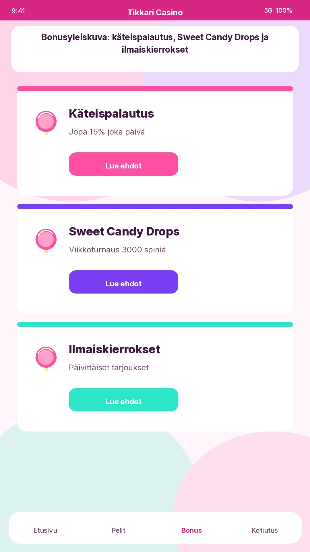 Tikkari Casino bonusyleiskuva: käteispalautus, Sweet Candy Drops ja ilmaiskierrokset