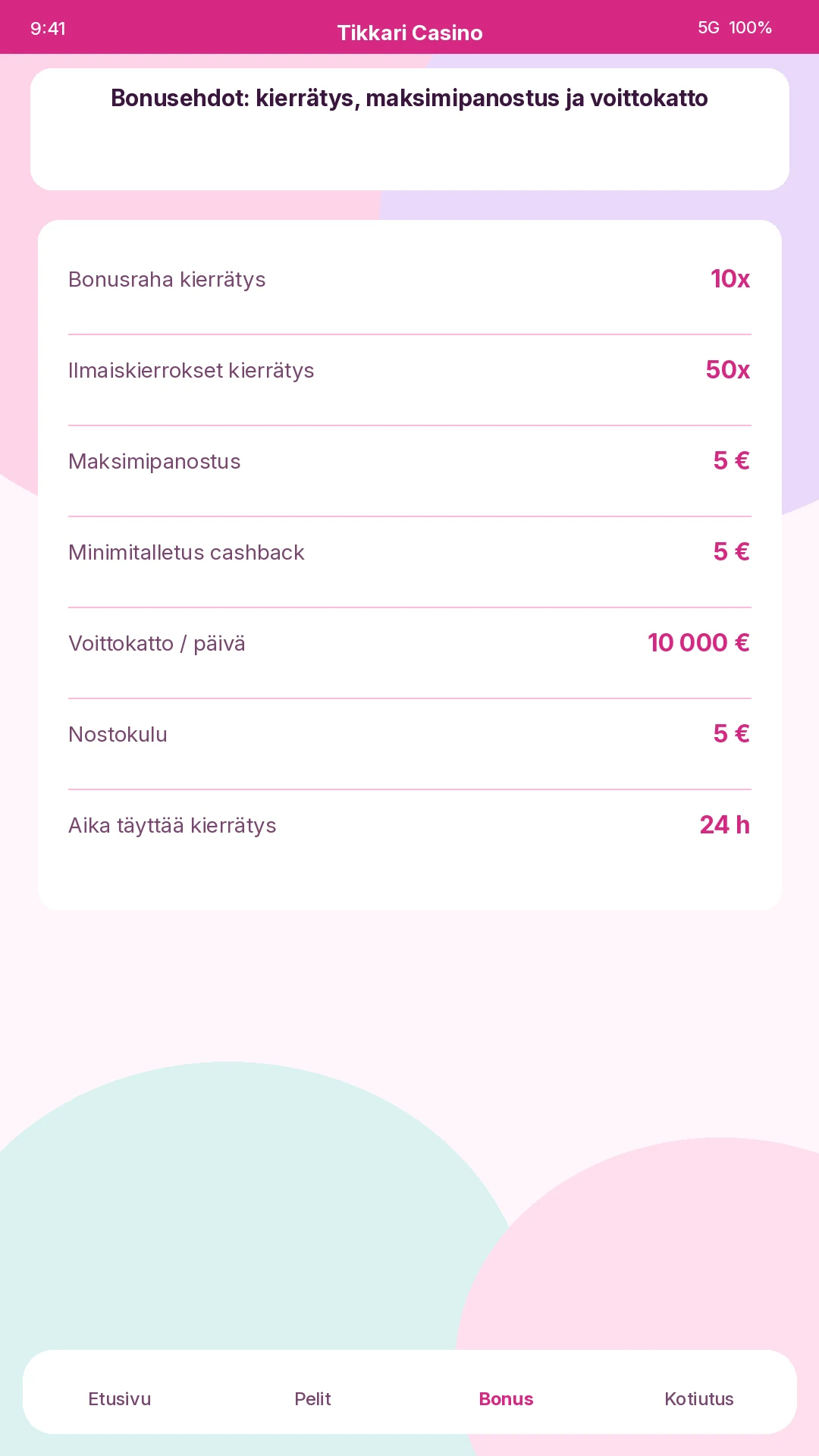 Tikkari Casinon bonusehdot: kierrätysvaatimukset, maksimipanostus ja voittokatto
